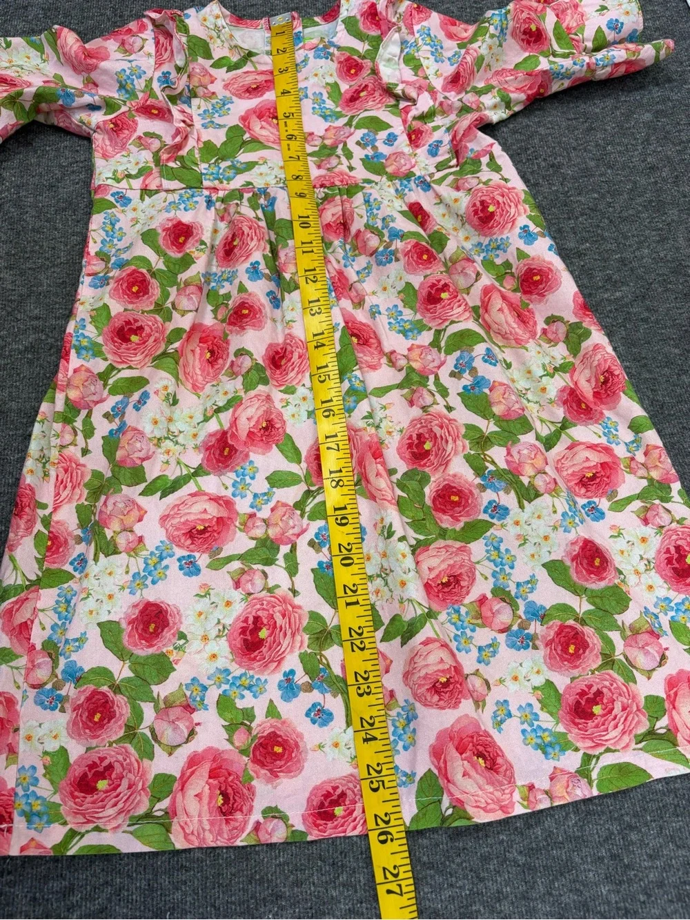 Classic Whimsy Olivia Dress Girls Size 7 Pink Rose Floral Ruffle Sleeve